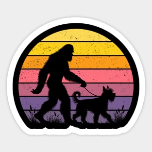 Bigfoot Sasquatch Walking Berger Picard Dog Vintage Sunset Hiking Sticker